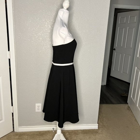 Size 9 Black And White Strapless Tulle Knee Length Fit and Flare Dress Timeless - Picture 6 of 9